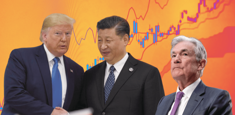 יו''ר הפד, ג'רום פאוול, נשיא סין, שי ג'ינפינג, ונשיא ארה''ב דונלד טראמפ / צילום: ap