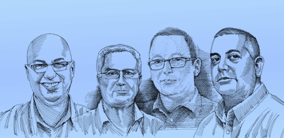 מימין: אבי אורטל, אר פי אופטיקל; ריצ'י הנטר, מחלבות גד; חיים דנון, UMI; ארז דהבני, בלדי / איור: גיל ג'יבלי