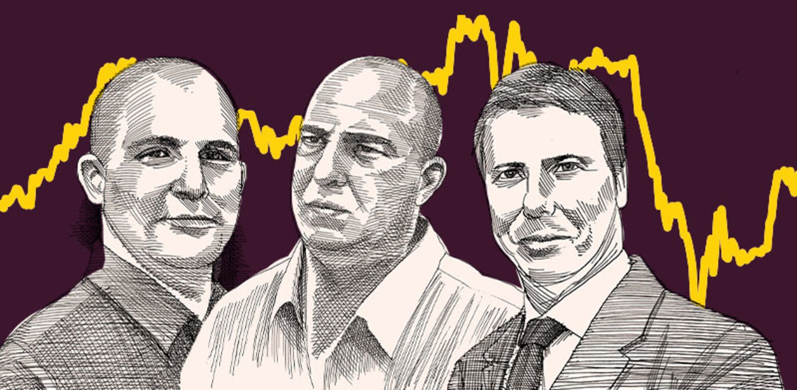 מיכאל זלקינד, מבעלי אלקו, ספי צביאלי, בעל מניות בדסק''ש, צחי נחמיאס, בעלי מגה אור / איור: גיל ג'יבלי