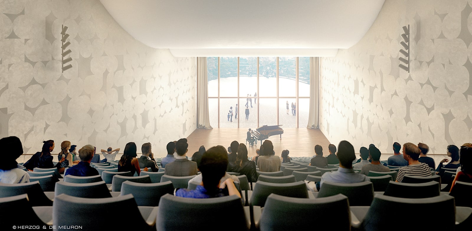 Simulated image of David Geffen Auditorium  credit: Herzog & de Meuron; Mann-Shinar Architects