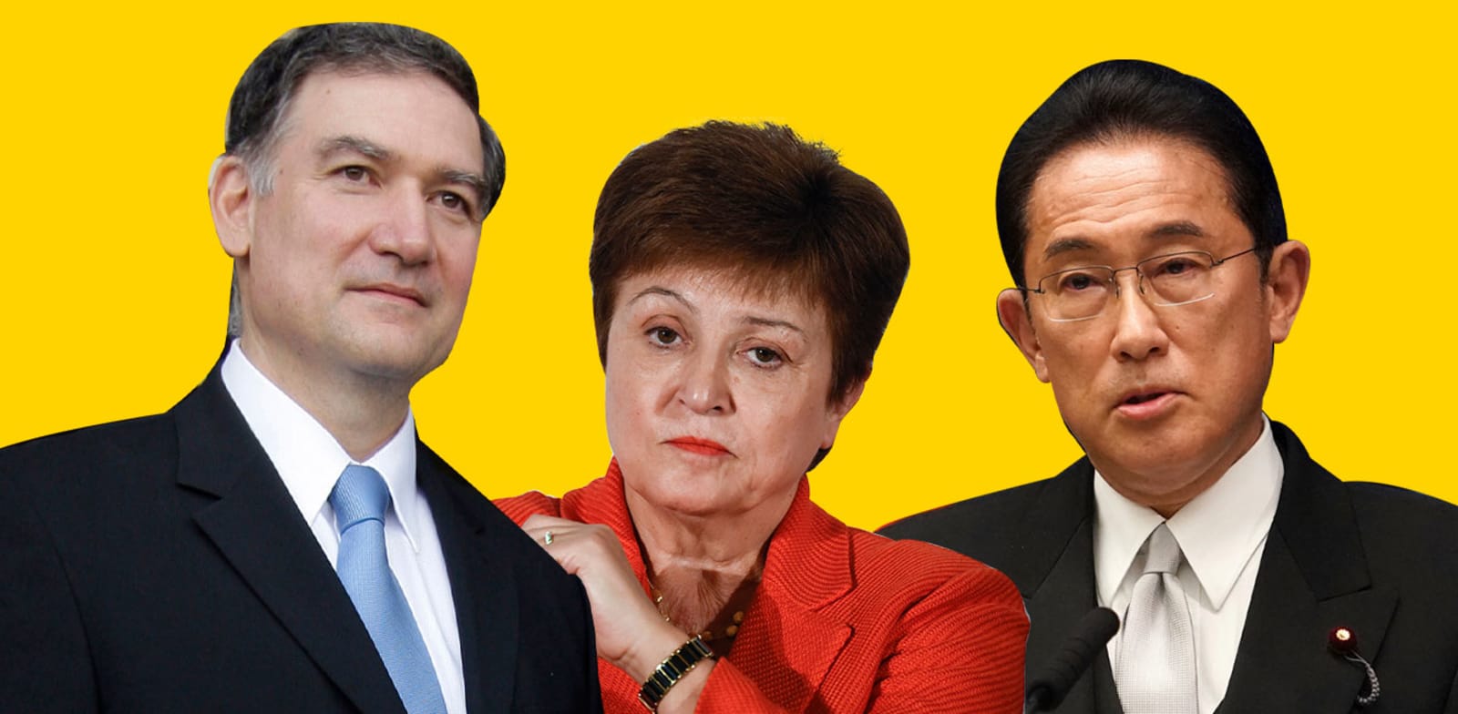 ראש ממשלת יפן, פומיו קישידה, ראש קרן המטבע הבינלאומית, קריסטלינה גאורגייבה, אנדראס גיאורגיו, לשעבר ראש הלמ''ס ביוון / צילום: Associated Press