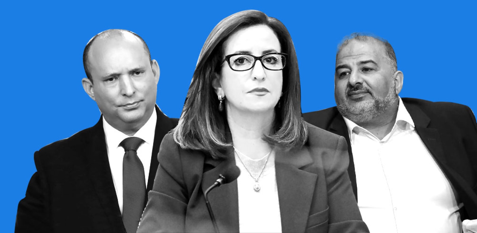 מימין:  מנסור עבאס, ג’ידא רינאוי-זועבי, נפתלי בנט / צילום: AP, Abir Sultan , נועם מושקוביץ, דוברות הכנסת, מארק ישראל סלם, הארץ