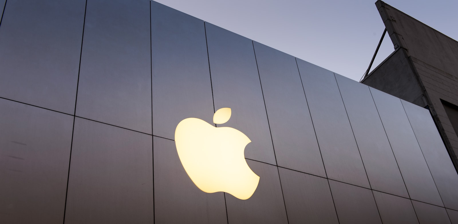 הלוגו המפורסם של אפל על קיר של הבניין של אפל / צילום: Shutterstock