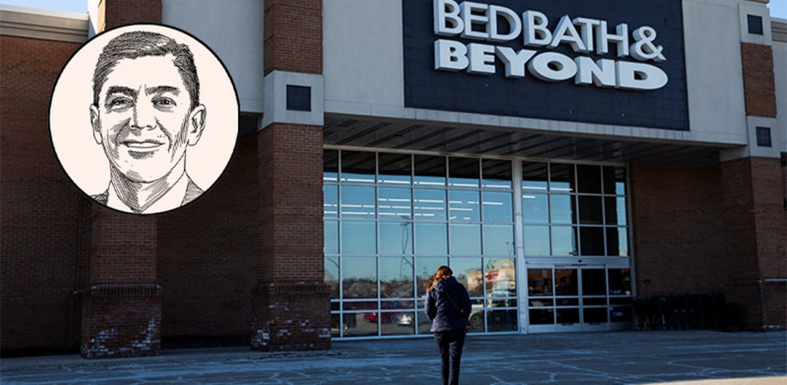 חנות של רשת בד בת' אנד ביונד. בעיגול: גוסטבו ארנל. איור: גיל ג'יבלי / צילום: Reuters, EMILY ELCONIN