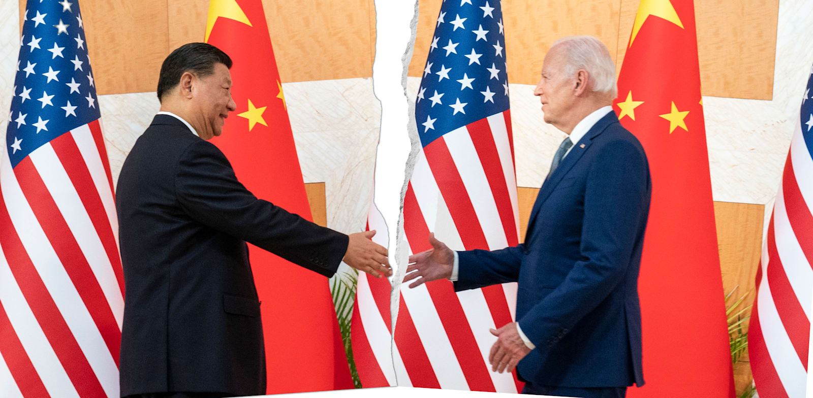 איבה גוברת בין המדינות. נשיא ארה''ב ג'ו ביידן לוחץ את ידו של נשיא סין שי ג'ינגפינג / צילום: Associated Press, Alex Brandon