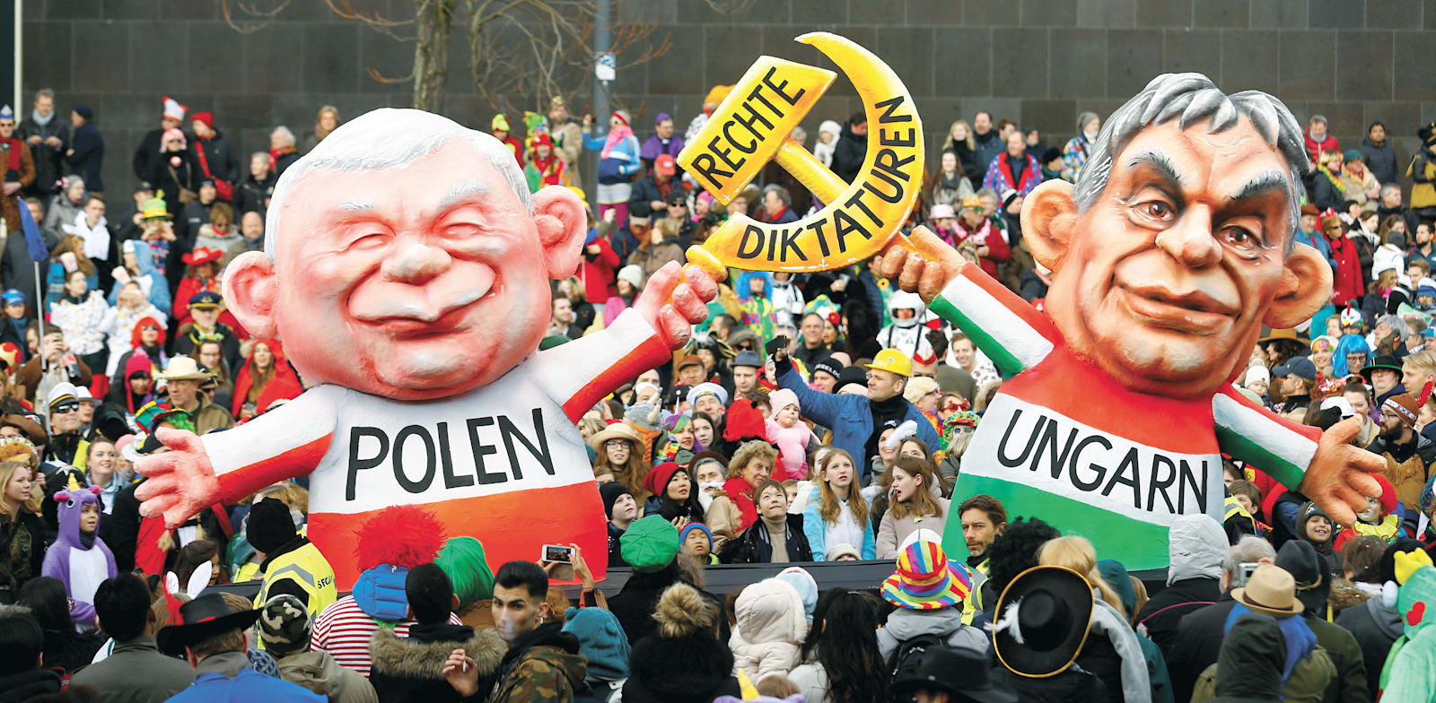 מחאה נגד מנהיגי פולין והונגריה, פברואר 2018 / צילום: Reuters, Thilo Schmuelgen