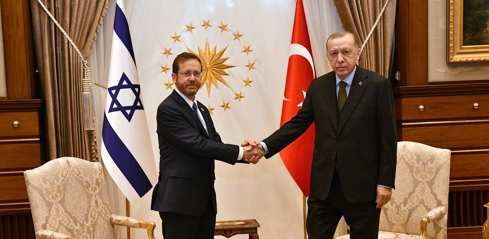 İsrail Cumhurbaşkanı Herzog ve Türkiye Cumhurbaşkanı Erdoğan Kredi: Chaim Zak, GPO