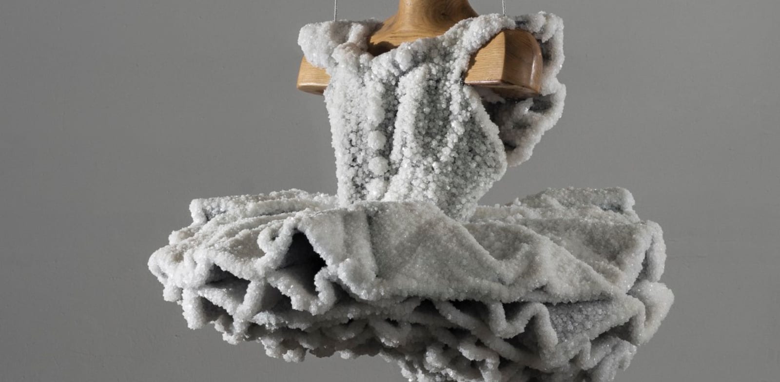 "סיגלית לנדאו, ''פָּה דֶה דֵה'' (פרט), 2017, שמלת טוטו שהושקעה בים המלח / צילום: יותם פרום"