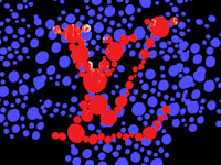 הלוגו של לואי ויטון משולב בנקודות של יאיוי קוסמה, בהשראת סרטון הקמפיין של שיתוף הפעולה החדש של האמנית ובית האופנה