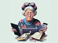 תמונה שייצר מידג'רני לפי ההוראה: מולטיטסקינג של אישה מבוגרת בסביבה דיגיטלית