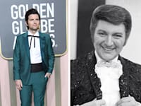 מימין: השחקן סת' רוגן, הפסנתרן ליברצ'ה, אדם סקוט / צילום: Reuters