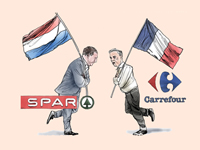 מנכ''ל קרפור ישראל אורי קילשטיין מול מנכ''ל שופרסל אורי וטרמן / איור: גיל ג'יבלי