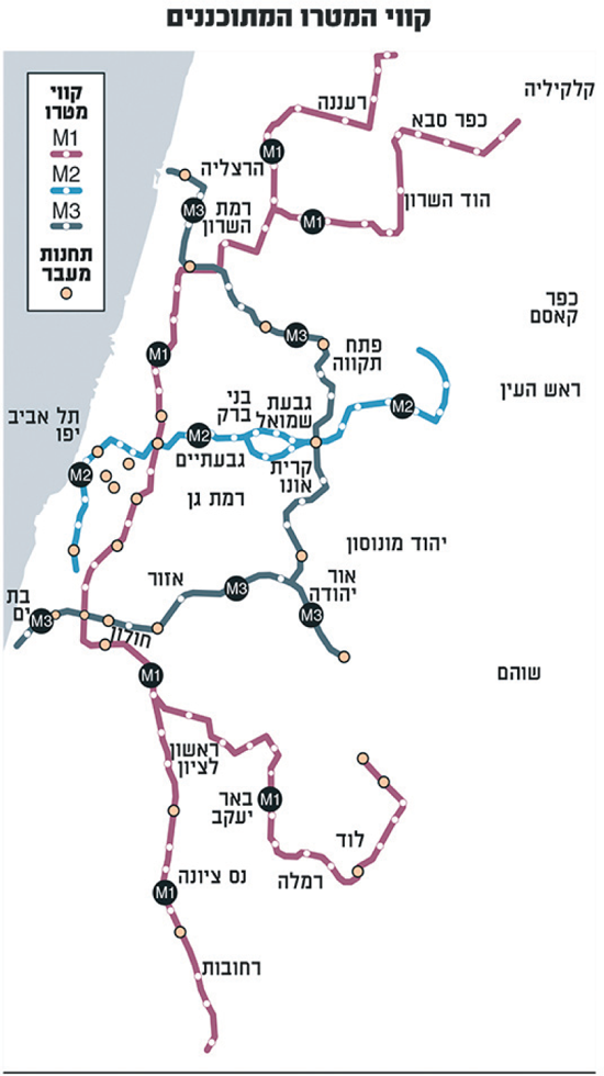 מפת קווי המטרו המתוכננים