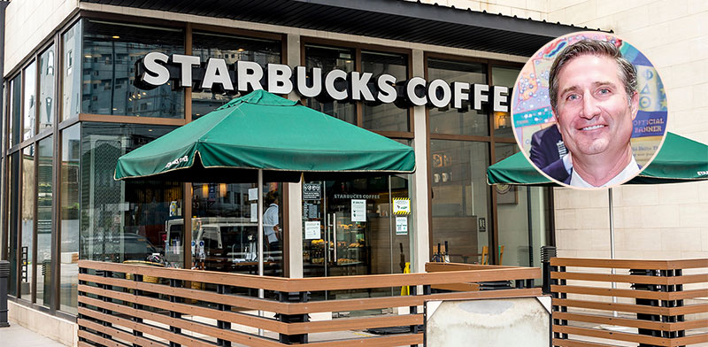 סניף סטארבקס. בעיגול: בריאן ניקול, מנכ''ל סטארבקס החדש / צילומים: Shutterstock, ויקיפדיה