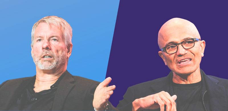 "סאטיה נאדלה ומייקל סיילור / צילום: רויטרס"