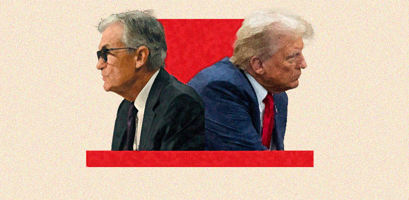 "דונלד טראמפ, נשיא ארה''ב, וג'רום פאוול, יו''ר הפדרל ריזרב (עיבוד תמונה) / צילום: AP, רויטרס-Mattie Neretin/Sipa USA"