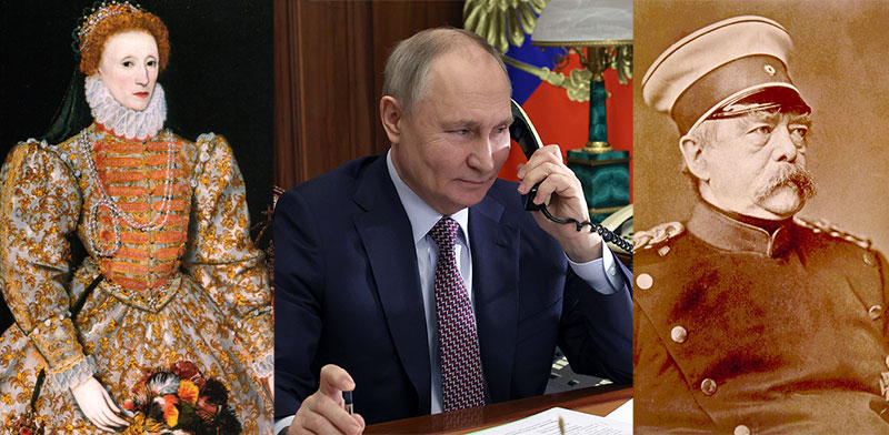 / צילום:  לשמאל: אוטו פון ביסמרק, ולדימיר פוטין והמלכה אליזבת' הראשונה / צילומים:  Shutterstock/ א.ס.א.פ קריאייטיב; AP - Mikhail Klimentyev; ויקיפדיה"