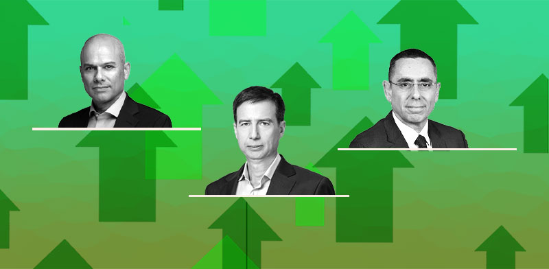 "אבי לוי (דיסקונט), חנן פרידמן (לאומי), ידין ענתבי (הפועלים) / צילום: יונתן בלום, אורן דאי, ישראל הדרי"