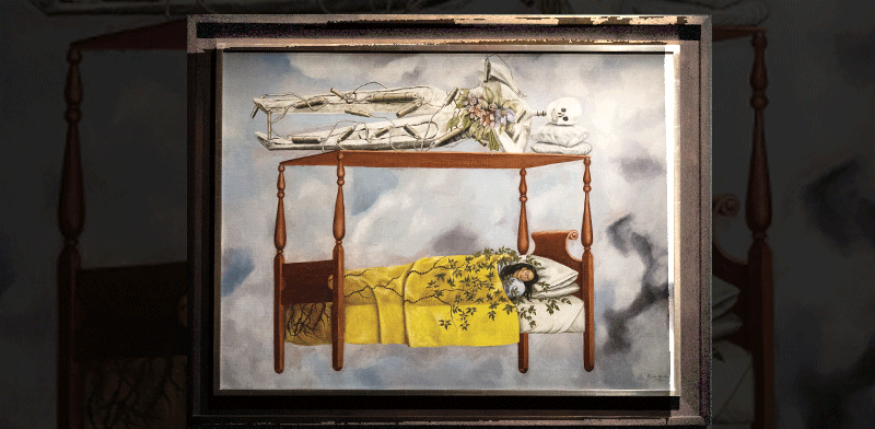 "הציור ''החלום (מיטה'') של פרידה קאלו מוצג בסותבי'ס, ניו יורק. נכס לאומי / צילום: Reuters, Lev Radin"