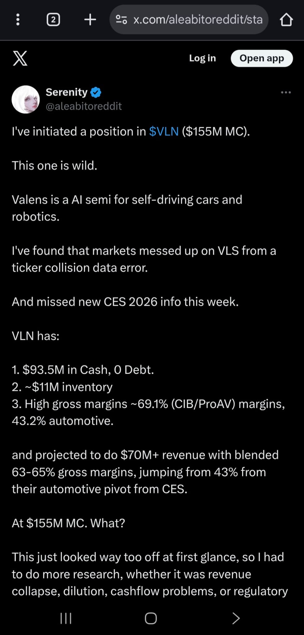 הציוץ על מניית ולנס ''השווקים פספסו התנגשות בטיקרים''