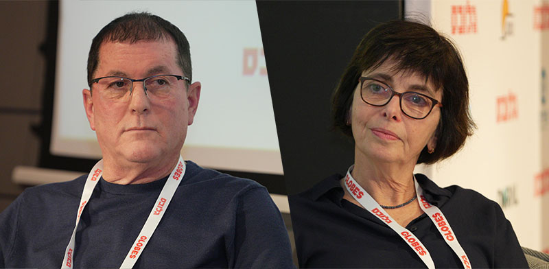 "מיכל הלפרין, הממונה על התחרות לשעבר; זוהר גולן, יו״ר התאגדות נהגי המוניות בפורום העצמאיים / צילום: כדיה לוי"