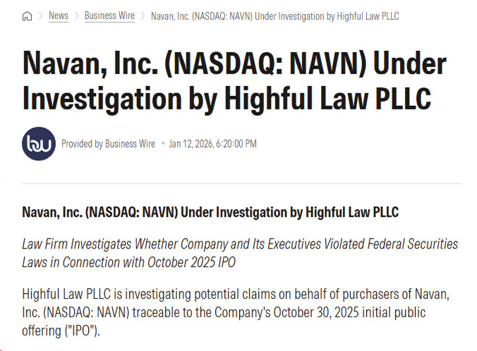 הודעת גיוס תובעים נגד נאבן / צילום: צילום מסך Business Wire