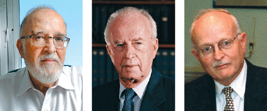 עברי, רבין ובן ישראל. חלק מהדיונים על החץ / צילום: בן יוסטר, יעקב סער - לע''מ, איל יצהר