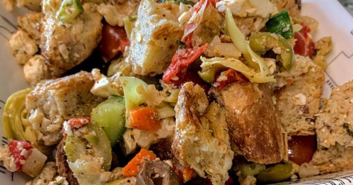 Grilled Greek Panzanella Salad | Simply Flavorful