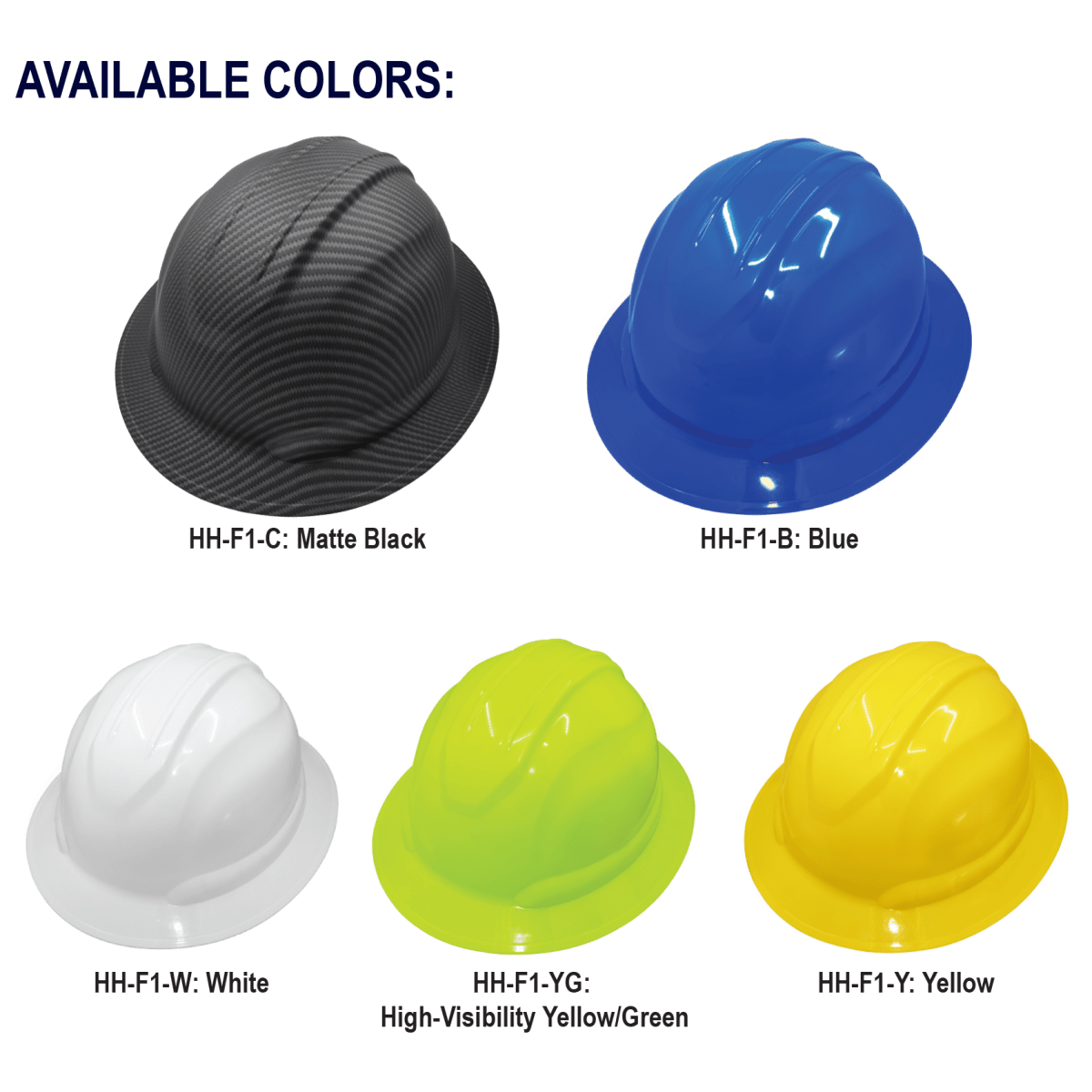 Bullhead Safety™ Head Protection Blue Unvented Full Brim Style Hard Hat With Six-Point Ratchet Suspension - HH-F1-B
