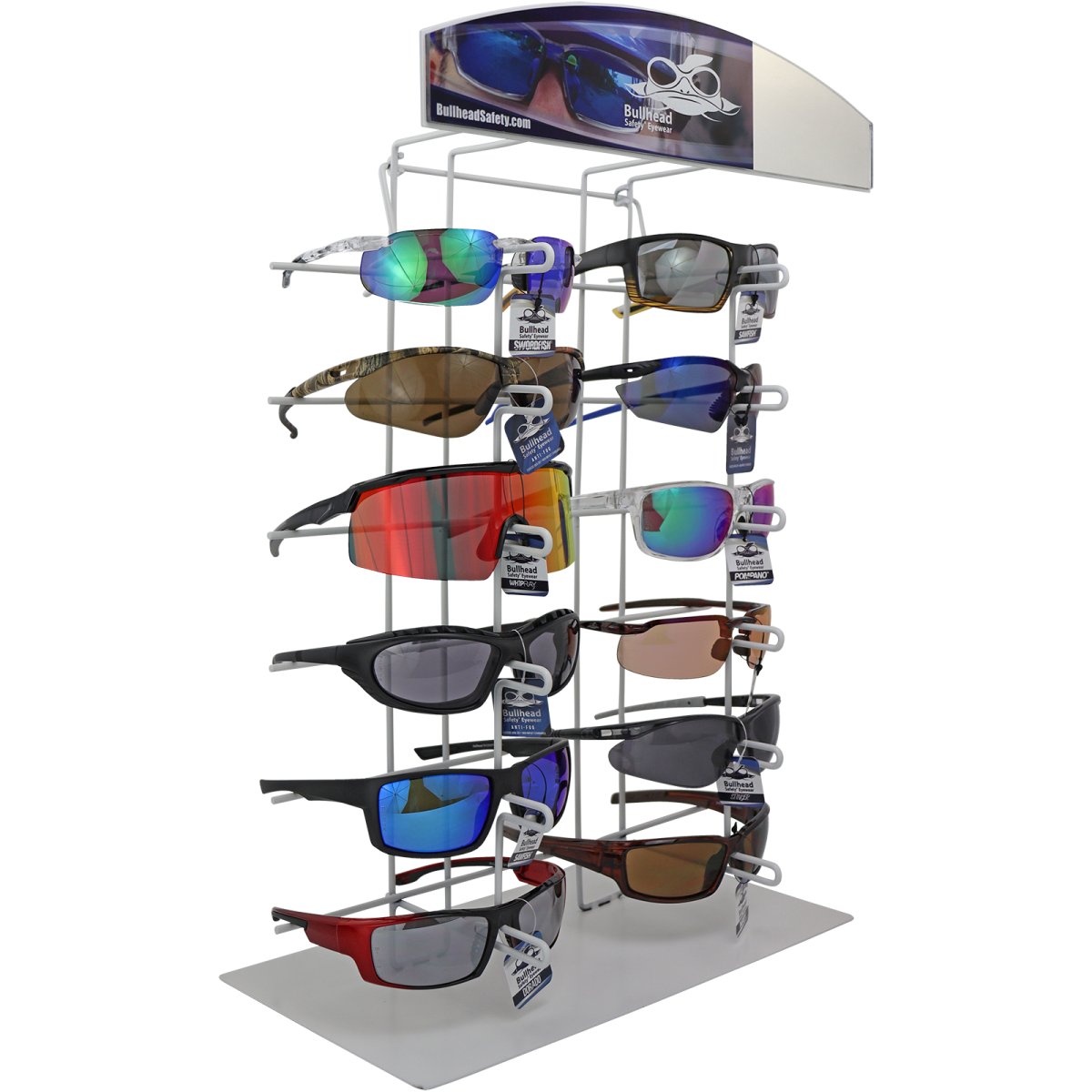 Bullhead Safety® Eyewear Multi-Purpose One-Sided 12-Piece Eyewear Display - BHD12
