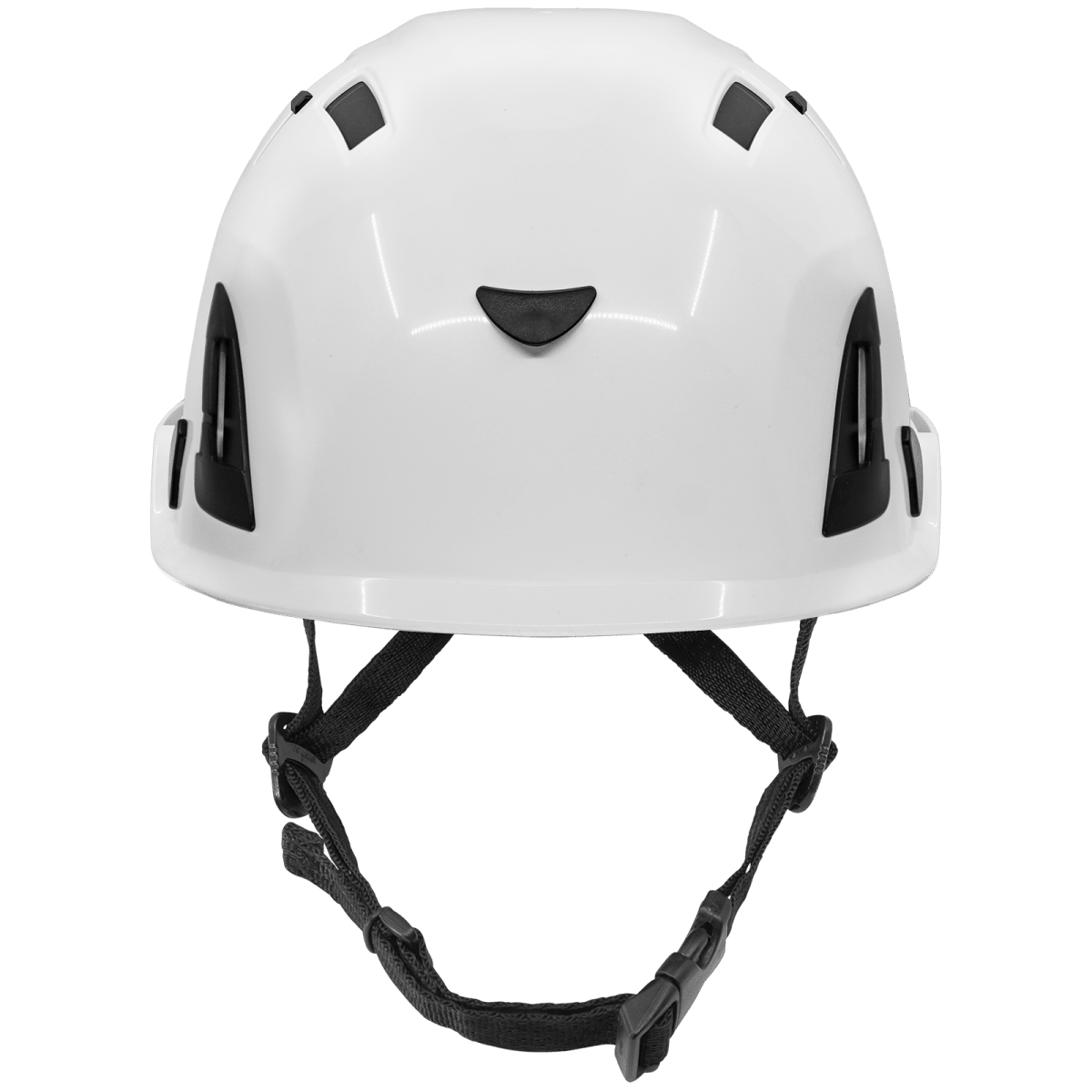 Bullhead Safety™ Head Protection White Type 2 Climbing Style Protective Helmet with Optional Venting, a Four-Point Chin Strap, and a Ratchet Suspension - HH-CH2-W