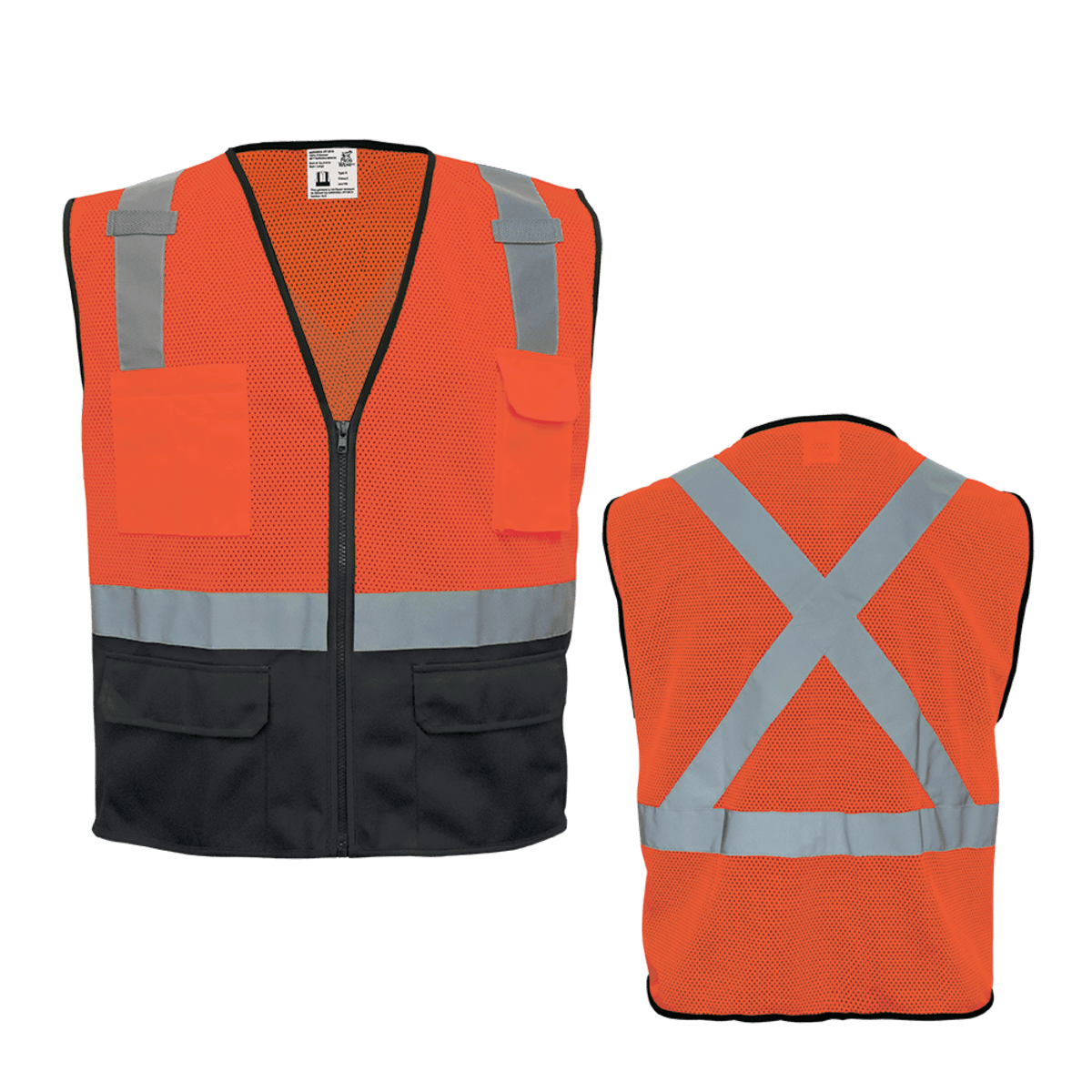 FrogWear® HV Orange Lightweight Mesh Polyester Safety Vest with Black Solid Bottom - GLO-049