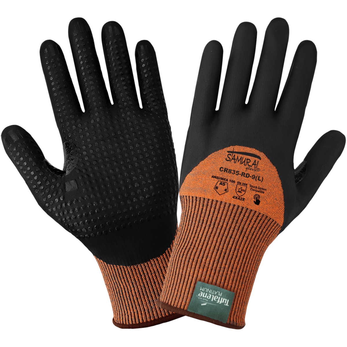 Samurai Glove® High-Visibility Cut Resistant Three-Quarter Coated Touchscreen Gloves Made with 15-Gauge Tuffalene® Platinum - CR835-RD