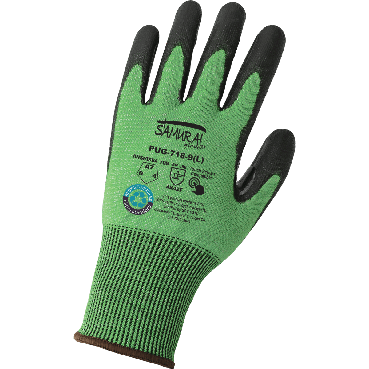 Samurai Glove® Tuffalene® UHMWPE/rPET Polyurethane Coated Cut Resistant Touchscreen Gloves - PUG-718