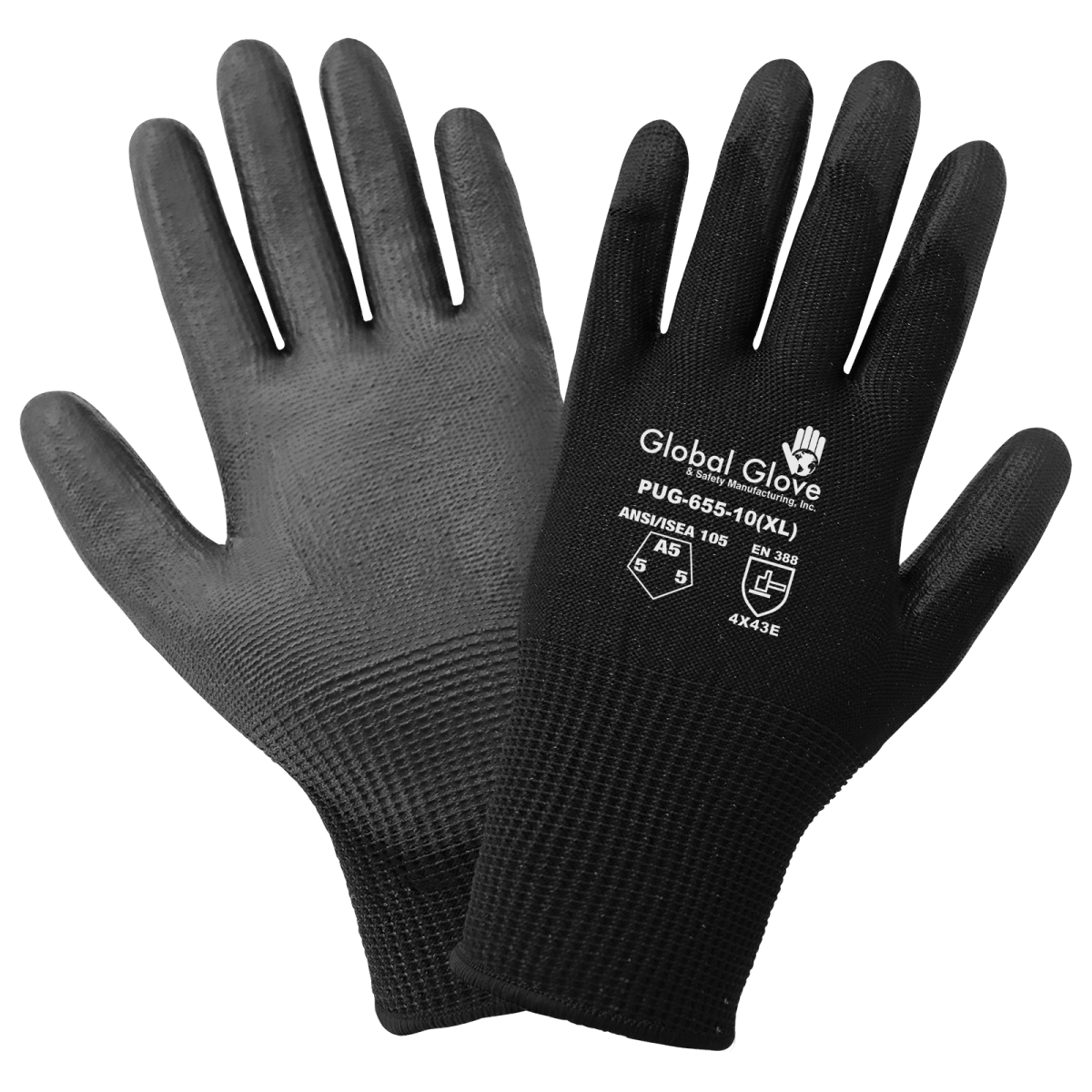 Smooth Polyurethane-Coated Black Seamless HPPE Cut, Abrasion, and Puncture Resistant Gloves - PUG-655