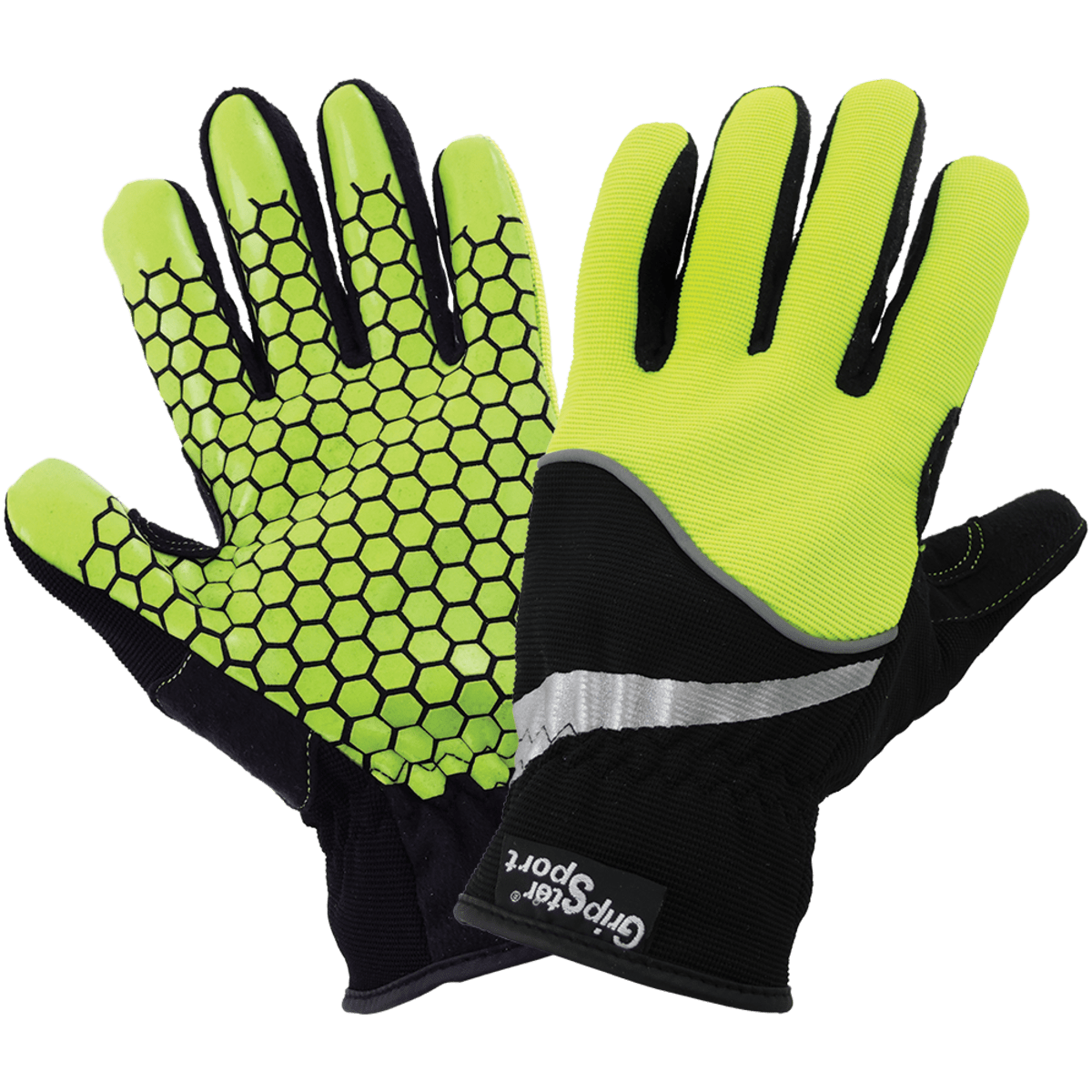 Gripster® Sport High-Visibility Synthetic Leather Palm Performance Mechanics Style Gloves with a Silicone Honeycomb-Patterned Palm and a Spandex Back - LIMITED STOCK - SG8600