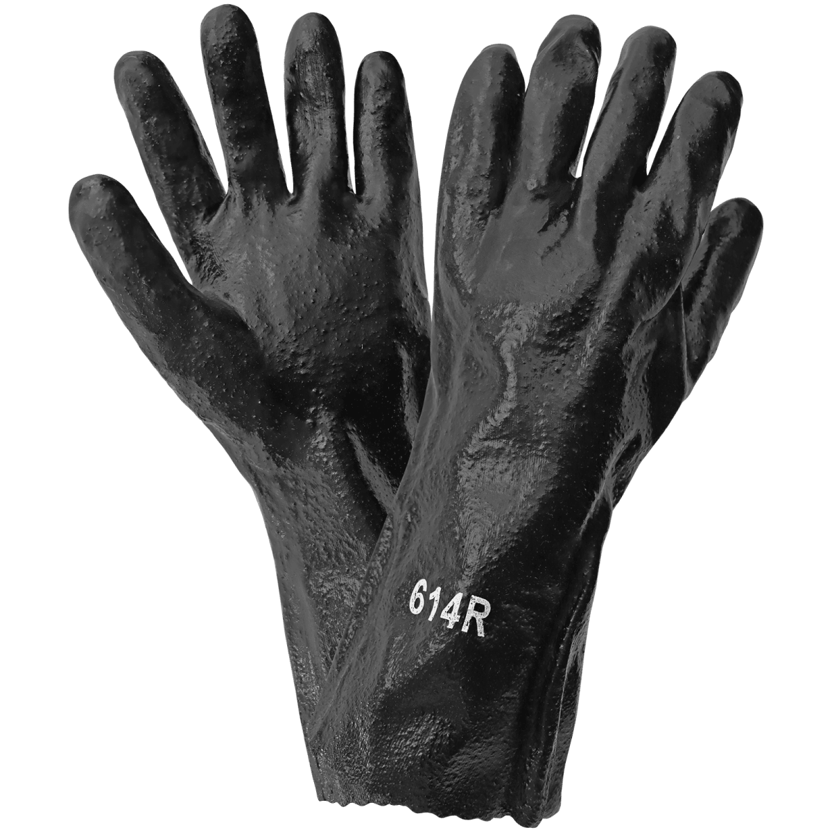 Economy 14-Inch Black PVC Chemical Resistant Gloves with a Cotton Interlock Liner - 614R
