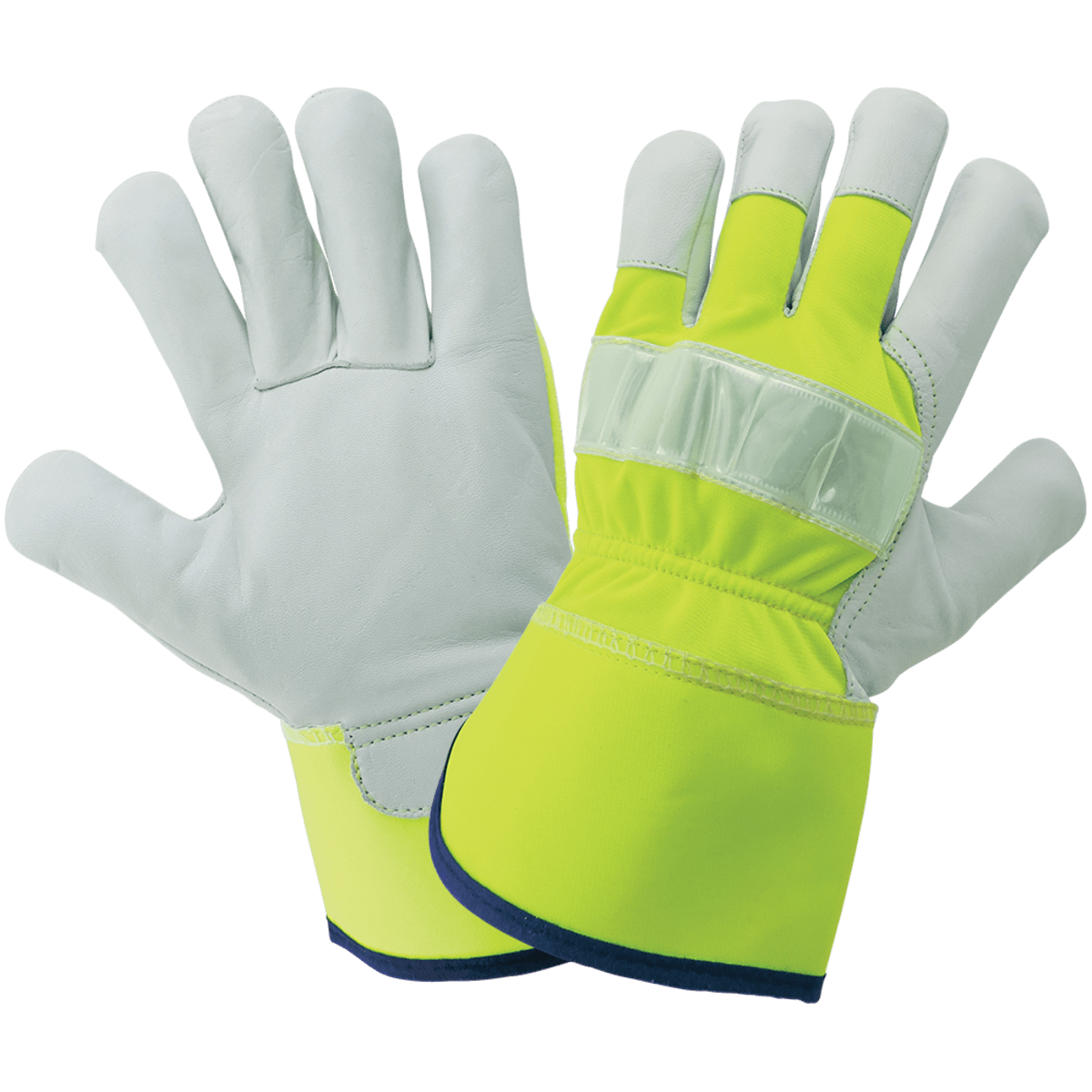High-Visibility Nylon Back With Goatskin Leather Palm Gloves - 1100GHV