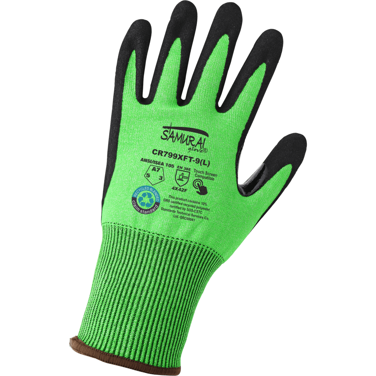 Samurai Glove® High-Visibility Nitrile Coated 18-Gauge rPET Recycled Cut Resistant Gloves with Touchscreen Fingers - CR799XFT