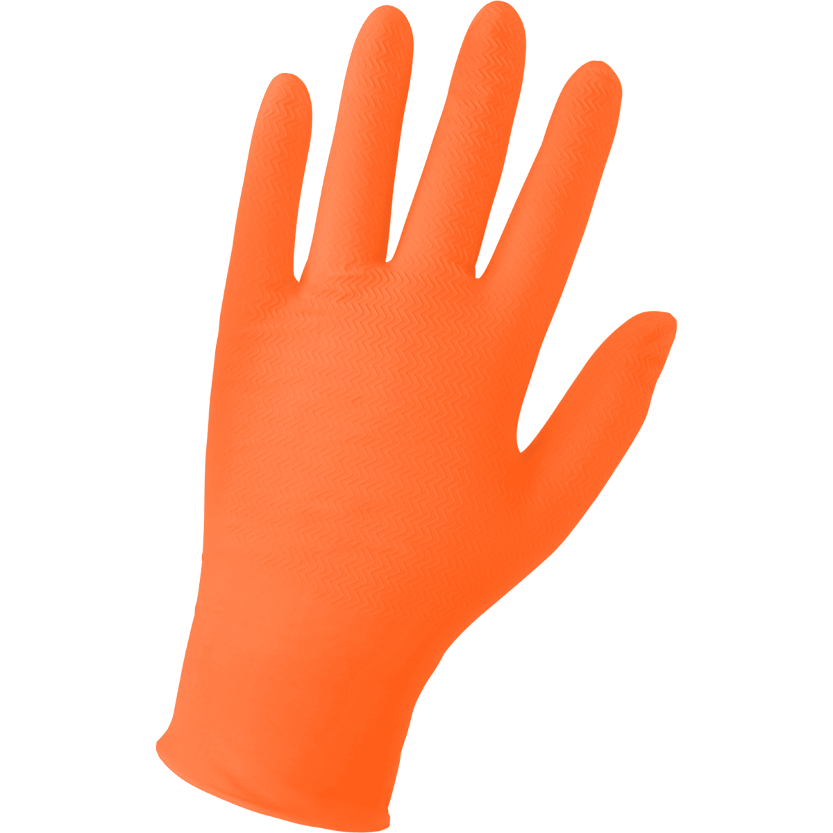 Panther-Guard® Heavyweight Nitrile, Powder-Free, Industrial-Grade, High-Visibility Orange, 7-Mil, Tractor Tread Pattern, 9.5-Inch Disposable Gloves - 905PF
