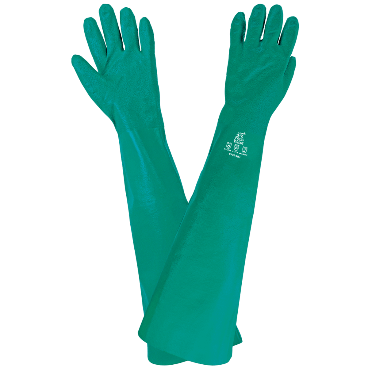 FrogWear® Heavyweight Extra-Long Nitrile Supported Chemical Handling Gloves with Sandpaper Finish - 8772