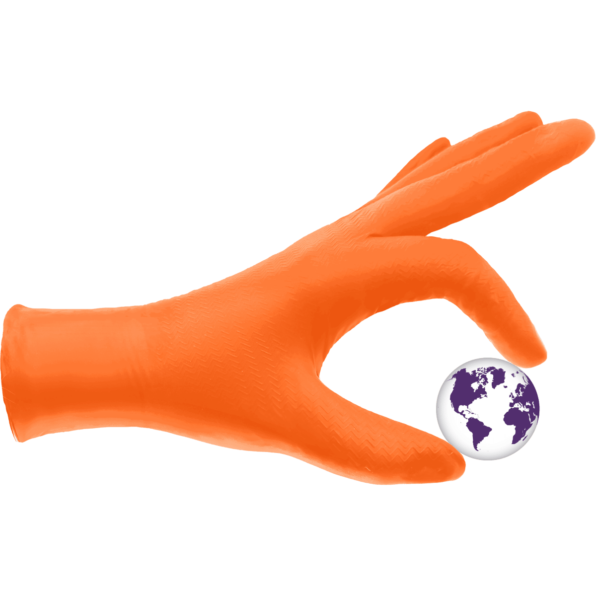 Panther-Guard® Heavyweight Nitrile, Powder-Free, Industrial-Grade, High-Visibility Orange, 7-Mil, Tractor Tread Pattern, 9.5-Inch Disposable Gloves - 905PF