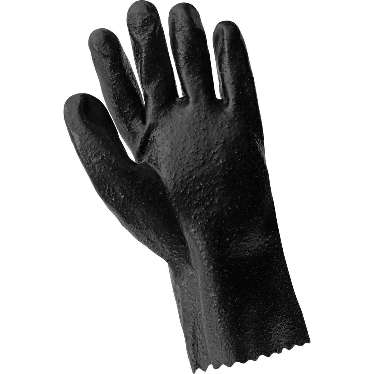 Economy 10-Inch Black PVC Chemical Resistant Gloves with a Cotton Interlock Liner and Gauntlet Cuff - 610R