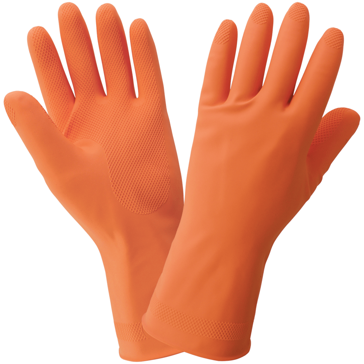 FrogWear® Orange 18-Mil Flock-Lined Latex Diamond Pattern Grip Unsupported Gloves - 180F