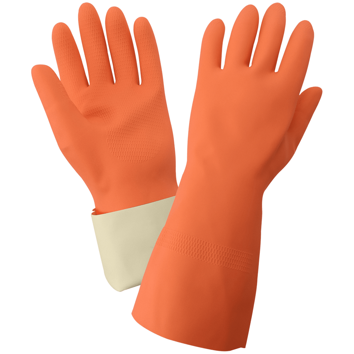 FrogWear® Heavy 30-Mil Flock-Lined Orange Rubber Latex with Honeycomb Pattern Grip Unsupported Gloves - 30FT