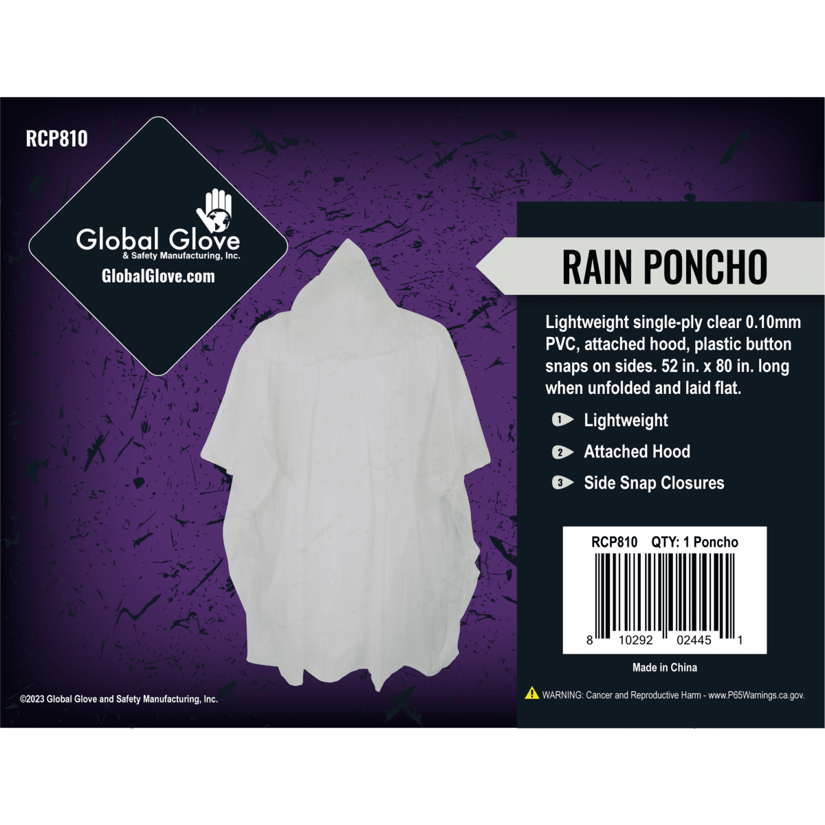 Economy Clear PVC Rain Poncho with Hood - RCP810