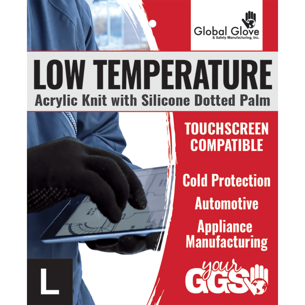 Touchscreen Compatible Acrylic String Knit Low-Temperature Gloves with Silicone Dots - IP3DB