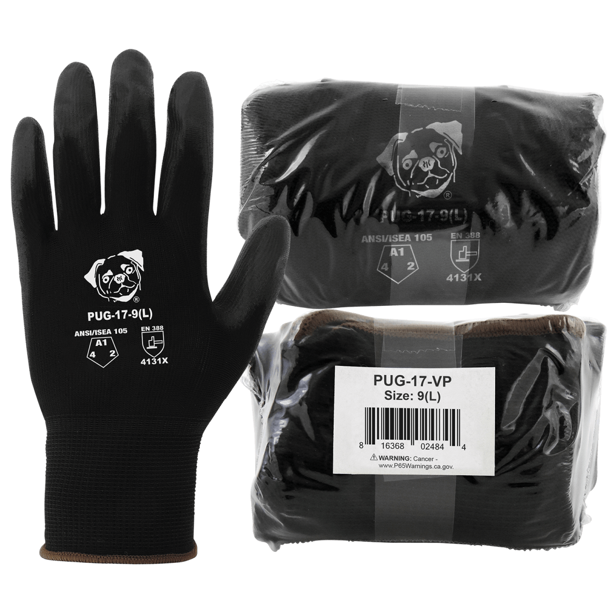 PUG™ Vend-Packed Black Polyurethane Coated Anti-Static/Electrostatic Compliant Nylon Gloves with Cut, Abrasion, and Puncture Resistance - PUG-17-VP