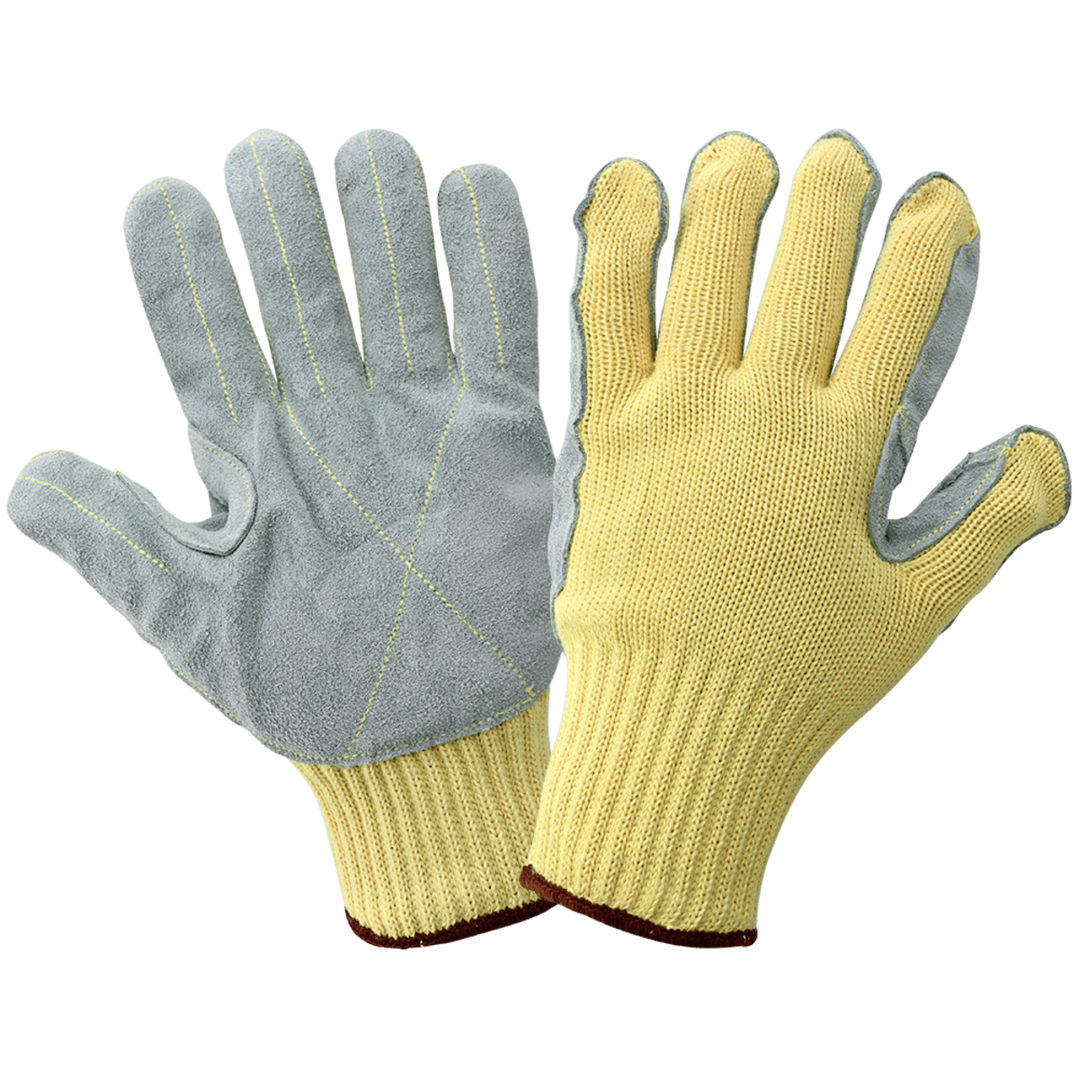 Cut-Resistant Cowhide Leather Palm 7-Gauge Aramid Fiber String Knit Gloves - LIMITED STOCK - K300LFE
