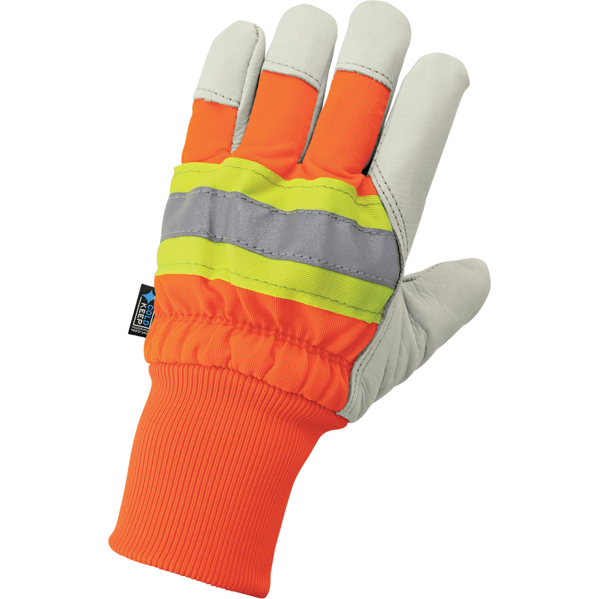 High-Visibility Standard-Grade Cowhide Leather Insulated Gloves with Knit Wrist - 2950HVKW